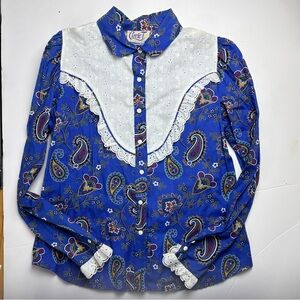 Circle T by Marilyn Lenox vintage blue paisley shirt
